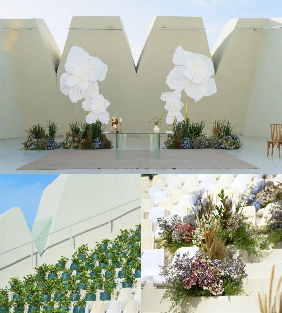Decoração de casamento de alto padrão com Flores Oversized brancas