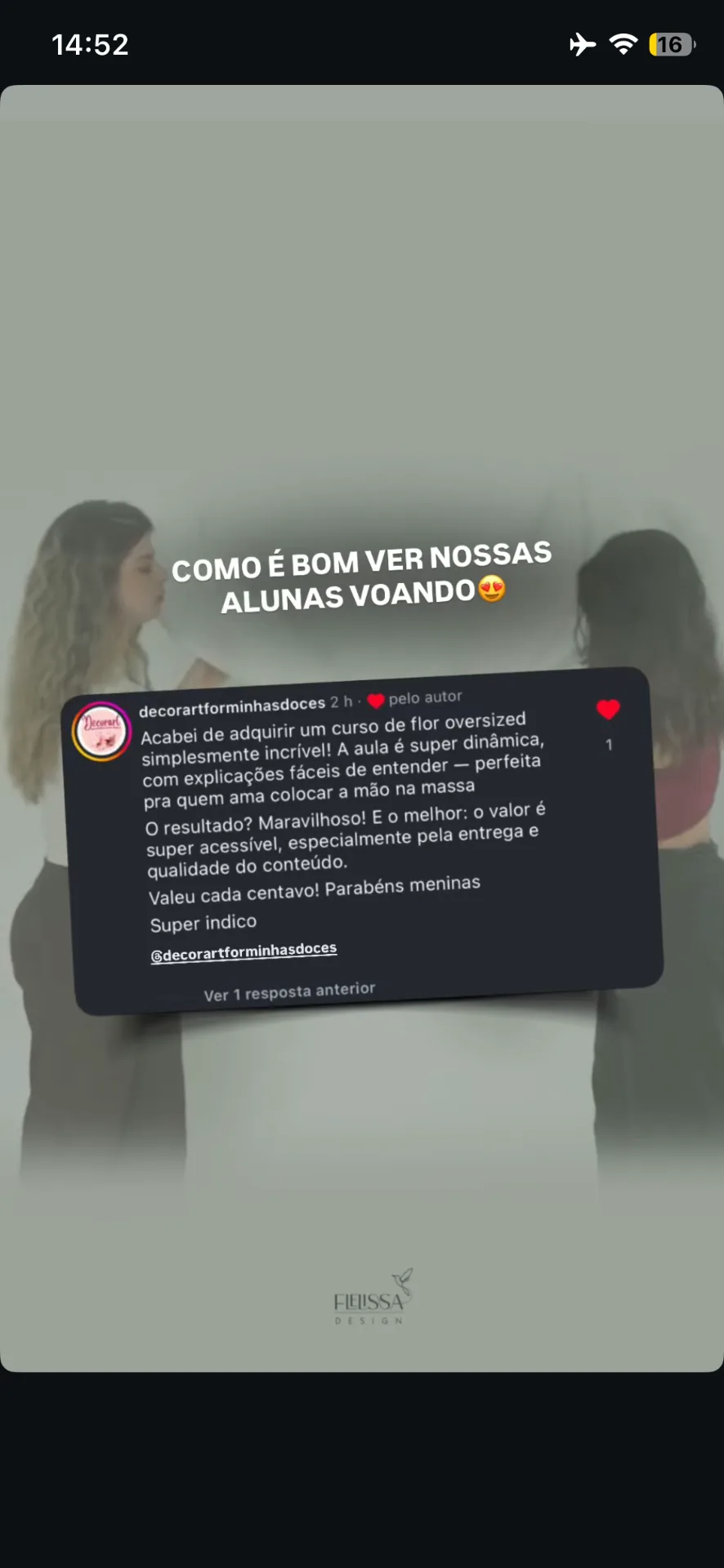 Depoimento de aluna sobre o curso Flor Oversized
